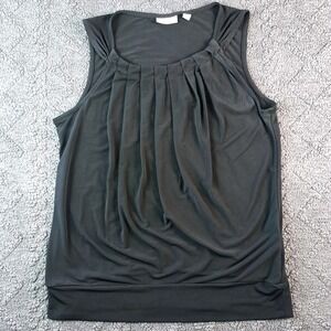 Women's Size Medium Black Pleated Scoop Neck Sleeveless Banded Hem Top